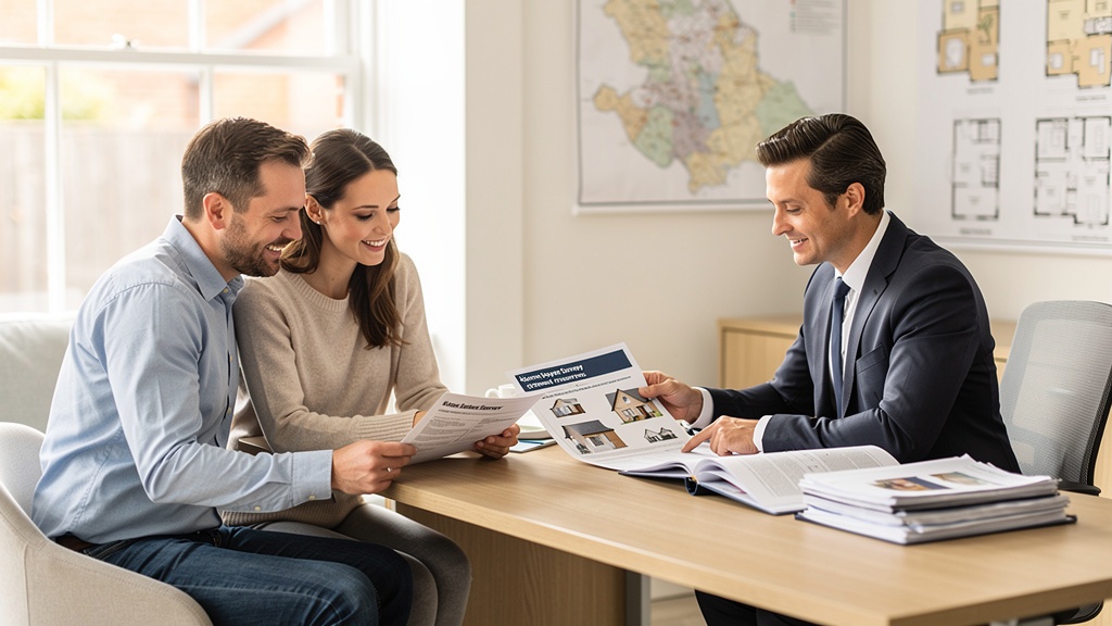 Couple comparing a RICS valuation report with an estate agent's property valuation